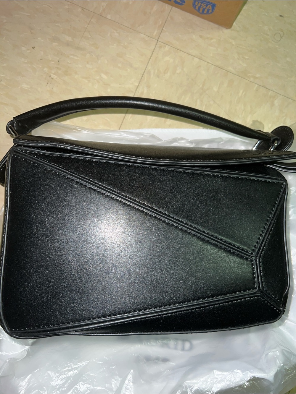 Black Structured Leather Shoulder Bag